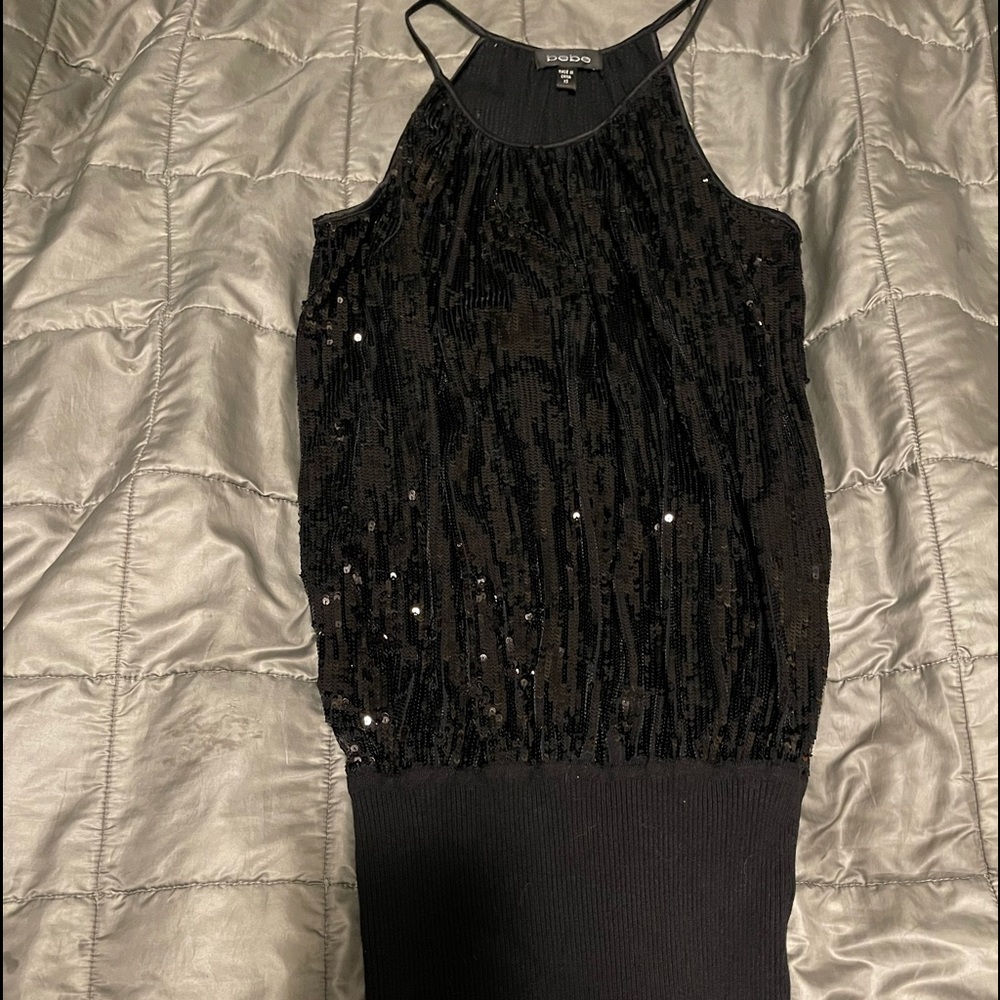 bebe Black Drapy Sequined Dress